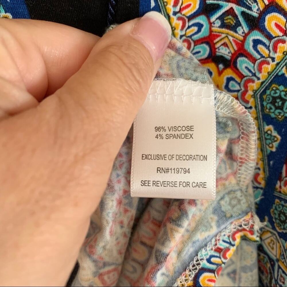 One World Multicolor Boho Print Peasant Top Petite Large NWT - Picture 6 of 6